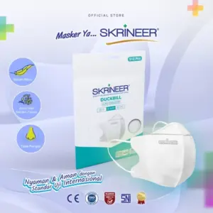 SKRINEER Masker Duckbill 4 Ply White Green - 5+2 pcs