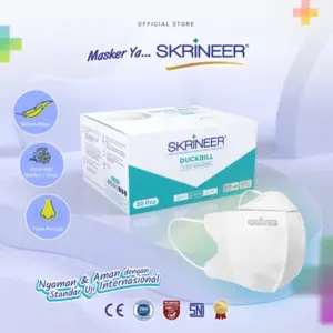 SKINNER Masker Duckbill 4ply White Green - Box 30 pcs