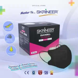 SKRINNER Masker Duckbill 4ply Black Pink – Box 50 pcs
