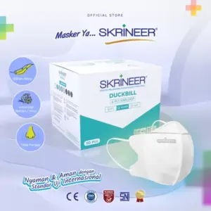 Skrineer Masker Duckbill 4ply White Green - Box 50 pcs