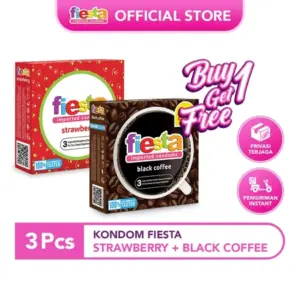 BUY 1 Get 1 Free - Kondom Fiesta Black Coffee 3's & Fiesta Strawberry 3's